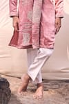 Kaaj Button x AZA_Pink Satin Linen Embroidery Thread Placket Kurta Set _Online