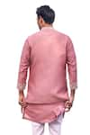 Buy_Kaaj Button x AZA_Pink Chanderi Silk Embroidery Thread Placement Bundi And Kurta Set 