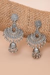 Shop_Nayaab by Aleezeh_Grey Beaded Drops Geometric Carved Earrings_at_Aza_Fashions