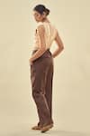 AFFROZ_Beige Cotton Satin V Neck Muslin Silk Waistcoat And Trouser Set _Online_at_Aza_Fashions