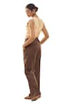 Buy_AFFROZ_Beige Cotton Satin V Neck Muslin Silk Waistcoat And Trouser Set _Online_at_Aza_Fashions