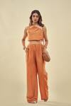 Buy_AFFROZ_Orange Viscose Linen One-shoulder Crop Top And Trouser Set_at_Aza_Fashions