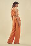 AFFROZ_Orange Viscose Linen One-shoulder Crop Top And Trouser Set_Online_at_Aza_Fashions