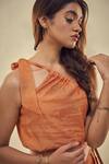 Shop_AFFROZ_Orange Viscose Linen One-shoulder Crop Top And Trouser Set_at_Aza_Fashions