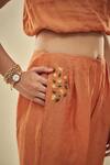 Shop_AFFROZ_Orange Viscose Linen One-shoulder Crop Top And Trouser Set