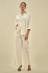 Buy_AFFROZ_Off White Cotton Satin Collared Button Down Shirt And Trouser Set _at_Aza_Fashions