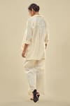 AFFROZ_Off White Cotton Satin Collared Button Down Shirt And Trouser Set _Online_at_Aza_Fashions