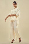 Shop_AFFROZ_Off White Cotton Satin Collared Button Down Shirt And Trouser Set _Online_at_Aza_Fashions