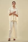 Buy_AFFROZ_Off White Cotton Satin Collared Button Down Shirt And Trouser Set 