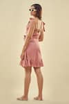 AFFROZ_Pink Cotton Satin Sqaure Frilled Hem Tie-up Strap Dress _Online_at_Aza_Fashions