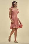 Buy_AFFROZ_Pink Cotton Satin Sqaure Frilled Hem Tie-up Strap Dress _Online_at_Aza_Fashions