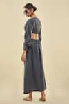 AFFROZ_Grey Cotton Satin Embroidered Thread Round Cutout Maxi Dress _Online_at_Aza_Fashions