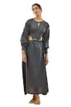 Buy_AFFROZ_Grey Cotton Satin Embroidered Thread Round Cutout Maxi Dress _Online_at_Aza_Fashions