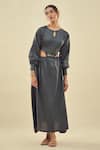 Shop_AFFROZ_Grey Cotton Satin Embroidered Thread Round Cutout Maxi Dress _Online_at_Aza_Fashions