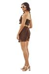 AFFROZ_Brown South Silk Embroidered Thread Halter Neck Crop Top And Skort Set _at_Aza_Fashions