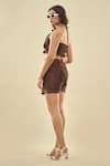 Buy_AFFROZ_Brown South Silk Embroidered Thread Halter Neck Crop Top And Skort Set 