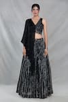 Samyukta Singhania_Black Blouse Chinnon Embellished Sequin V-neck Stripe Lehenga With Draped_Online_at_Aza_Fashions