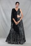 Buy_Samyukta Singhania_Black Blouse Chinnon Embellished Sequin V-neck Stripe Lehenga With Draped_Online_at_Aza_Fashions