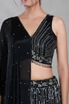 Samyukta Singhania_Black Blouse Chinnon Embellished Sequin V-neck Stripe Lehenga With Draped_at_Aza_Fashions