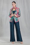 Buy_Samyukta Singhania_Multi Color Jacket Banarasi Silk Woven Mosaic Jacket High Pattern Pant Set_at_Aza_Fashions