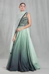 Buy_Samyukta Singhania_Green Anarkali Satin Embellished Beads V-neck Shaded With Dupatta _Online_at_Aza_Fashions