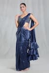 Buy_Samyukta Singhania_Blue Banglorian Silk Embellished Textured Metallic Pre-draped Saree With Blouse _at_Aza_Fashions