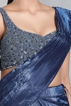 Shop_Samyukta Singhania_Blue Banglorian Silk Embellished Textured Metallic Pre-draped Saree With Blouse 