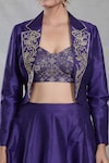 Shop_Samyukta Singhania_Blue Raw Silk Embroidery Sequin Lapel Collar Blazer Jacket Lehenga Set