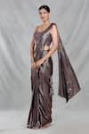 Buy_Samyukta Singhania_Brown Imported Embroidery Beads Shimmery Stripe Pre-draped Saree With Blouse_Online_at_Aza_Fashions