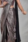 Buy_Samyukta Singhania_Brown Imported Embroidery Beads Shimmery Stripe Pre-draped Saree With Blouse