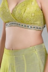 Shop_Samyukta Singhania_Green Blouse Banarasi Silk Print Chevron Sweetheart Neck Art Lehenga Set