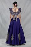 Shop_Samyukta Singhania_Blue Banarasi Silk Embroidery Sequin Leaf Neck Ambrosia Lehenga Set_at_Aza_Fashions