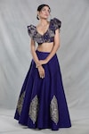 Buy_Samyukta Singhania_Blue Banarasi Silk Embroidery Sequin Leaf Neck Ambrosia Lehenga Set_Online_at_Aza_Fashions