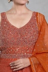 Buy_Samyukta Singhania_Orange Georgette Embroidery Sequin Leaf Neck Persian Darbar Gown With Dupatta 