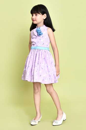 Buy_Petite Pomme_Purple Cotton Ruffles Dove Print Dress 