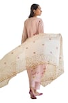 ta’assur_Pink Mul Chanderi Print Blossom Round Neck Pintucked Kurta Pant Set _at_Aza_Fashions
