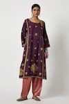 Payal Pratap_Purple Kurta Matka Silk Embroidered Thread Round Zaina Set  _Online_at_Aza_Fashions