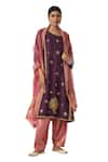 Payal Pratap_Purple Kurta Matka Silk Embroidered Thread Round Zaina Set  _at_Aza_Fashions