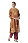 Buy_Payal Pratap_Orange Kurta Monga Silk Embroidered Thread Mariam With Salwar  _Online_at_Aza_Fashions