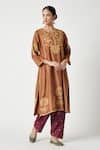 Buy_Payal Pratap_Orange Kurta Monga Silk Embroidered Thread Mariam With Salwar  _at_Aza_Fashions