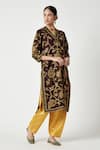 Shop_Payal Pratap_Brown Kurta Matka Silk Embroidered Thread V Neck Aabidah Set  _Online_at_Aza_Fashions