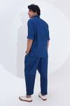 Shop_Jajaabor_Blue Linen Printed Geometric Shirt With Pant_at_Aza_Fashions