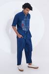 Shop_Jajaabor_Blue Linen Printed Geometric Shirt With Pant_Online_at_Aza_Fashions