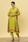 Buy_SHRADDHA RAMBHIA_Yellow Slub Silk Printed Floral Keyhole Kalamkari Kurta Pant Set _at_Aza_Fashions