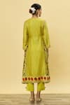 Shop_SHRADDHA RAMBHIA_Yellow Slub Silk Printed Floral Keyhole Kalamkari Kurta Pant Set _at_Aza_Fashions