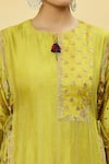 Shop_SHRADDHA RAMBHIA_Yellow Slub Silk Printed Floral Keyhole Kalamkari Kurta Pant Set _Online_at_Aza_Fashions