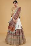 Shop_Nitya Bajaj_Gold Cotton Silk Hand Block Stripe Embroidered Bridal Lehenga Set 