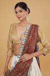 Nitya Bajaj_Gold Cotton Silk Hand Block Stripe Embroidered Bridal Lehenga Set _Online