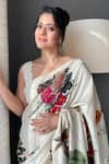 Buy_Rohit Bal_Ivory Silk Chanderi Printed Garden Saree With Unstitched Blouse Piece  _at_Aza_Fashions