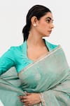 Shop_Naina Jain_Blue Silk Sukri Half Leheriya Pattern Saree With Unstitched Blouse Piece _Online_at_Aza_Fashions